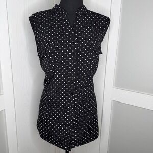 Notations Polka Dot Blouse Womens XL Black Sleeveless Button Down MSTB0449
